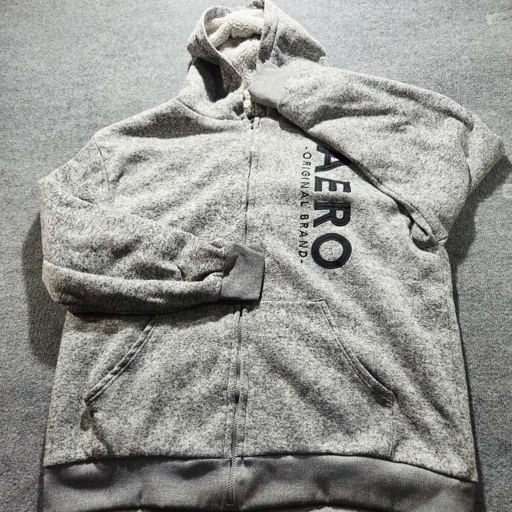 Aeropostale Zip-Up Sherpa Hoodie Gray 4XL